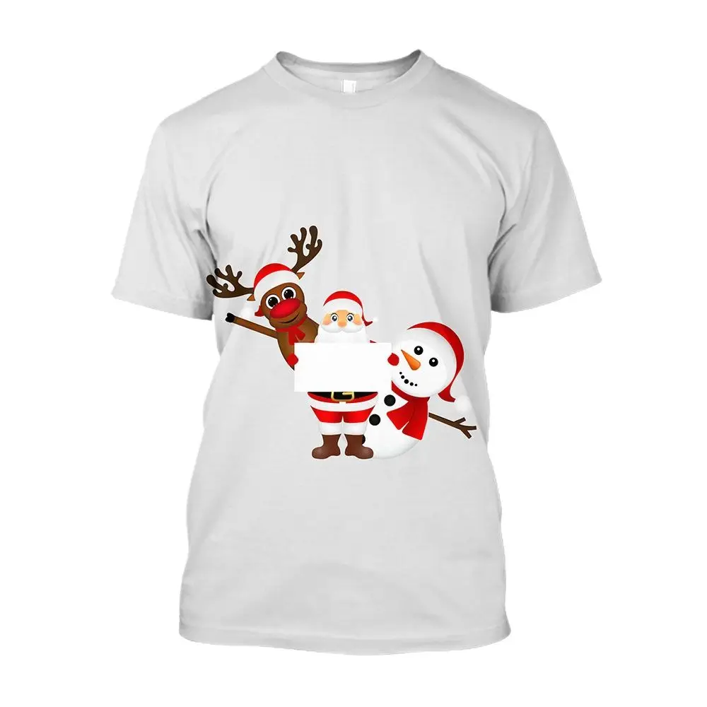 Fashion New White Santa Claus graphic t shirts For Unisex Trend Casual Holiday Snowman Printed Round Neck Short Sleeve Tees Tops