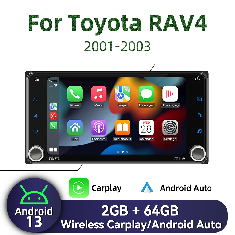 Image of 2 Din Radio GPS Navigation Für Toyota RAV4 RAV 4 2001-2003 7 "Wireless Carplay Autoradio Android Auto multimedia Kopf Einheit Stereo