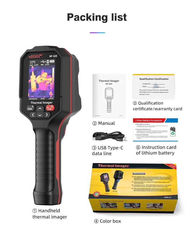 NOYAFA NF-525 التصوير الحراري بالأشعة تحت الحمراء 120*90 كاميرا تصوير اختبار محمولة لإصلاح التدفئة الأرضية فحص صناعي