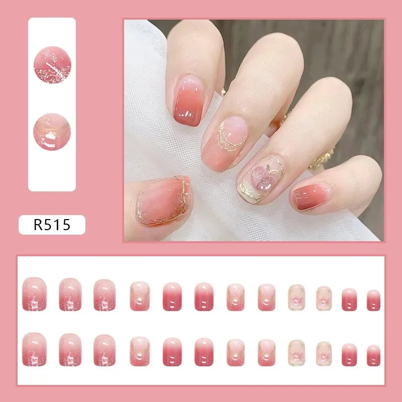 24pcs Cute Star Printed Design Fake Nail Short Square Faux Ongles Manicure Nail Stickers Press on Nail Tips Gradient False Nails