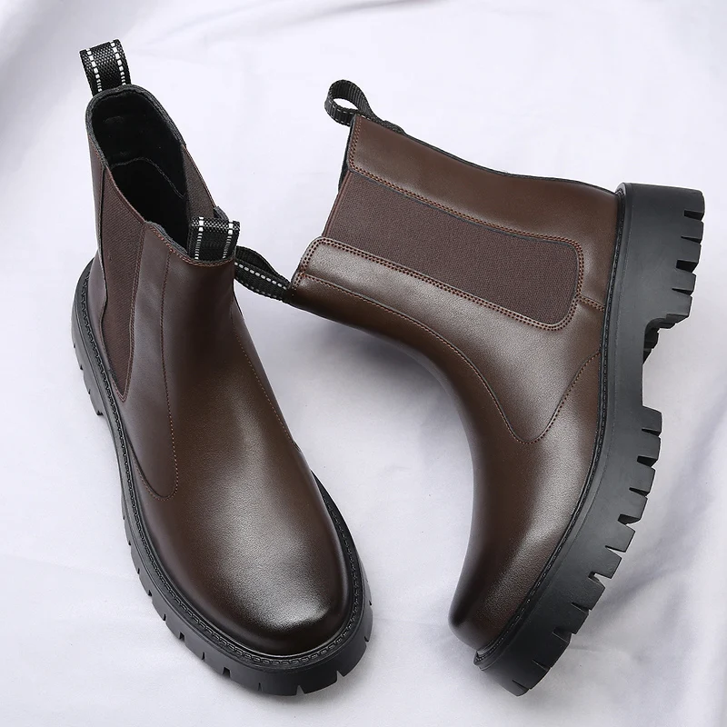 Bottines Chelsea pour homme, style britannique, bottines classiques en cuir avec élastique sur le côté, chaussures d'affaires automne-hiver_voghion.com
