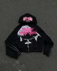 Harajuku Hip Hop Vintage Punk Gothic Trend Design Clothes Long Sleeve Oversized Hoodie Y2k Top Zip Sweatshirts Coat