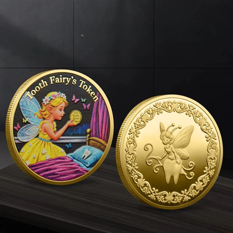 

Tooth Fairy Commemorative Coin Gold-plated Color Printed Children's Tooth Replacement Gift Collection Coin Cartoon Lucky Coins