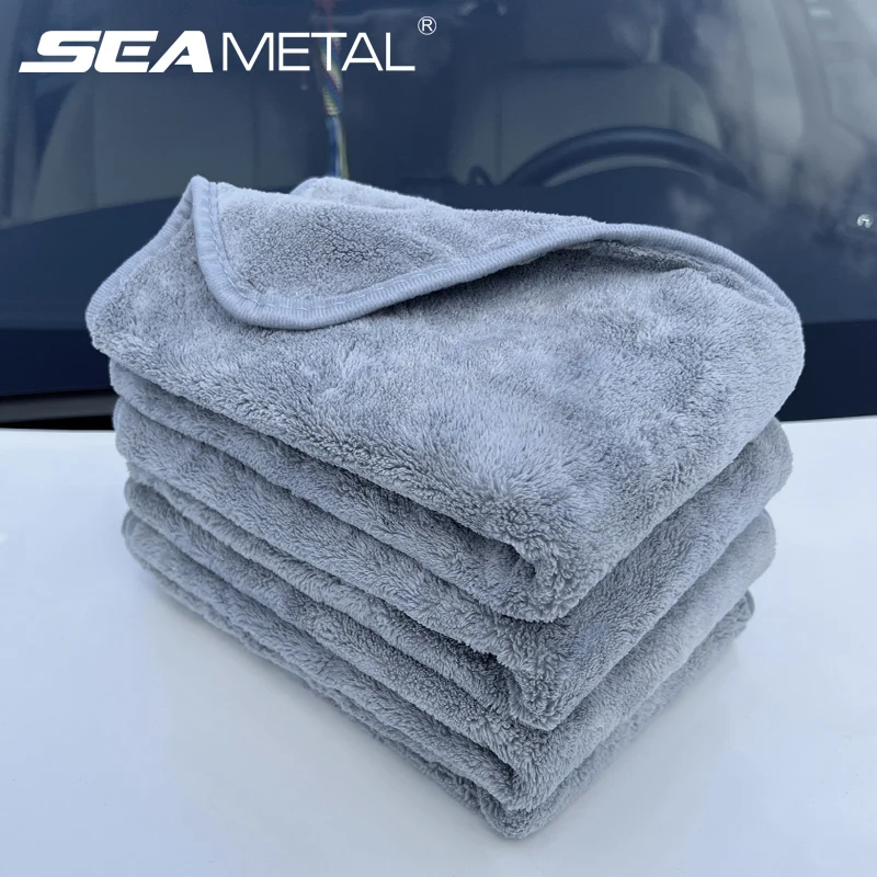 SEAMETAL Car Wash Towel Microfiber Coral Fleece Hemmed Towels 600GSM High Absorbent Ultra-Soft Car Drying Towels Cleaning Cloth