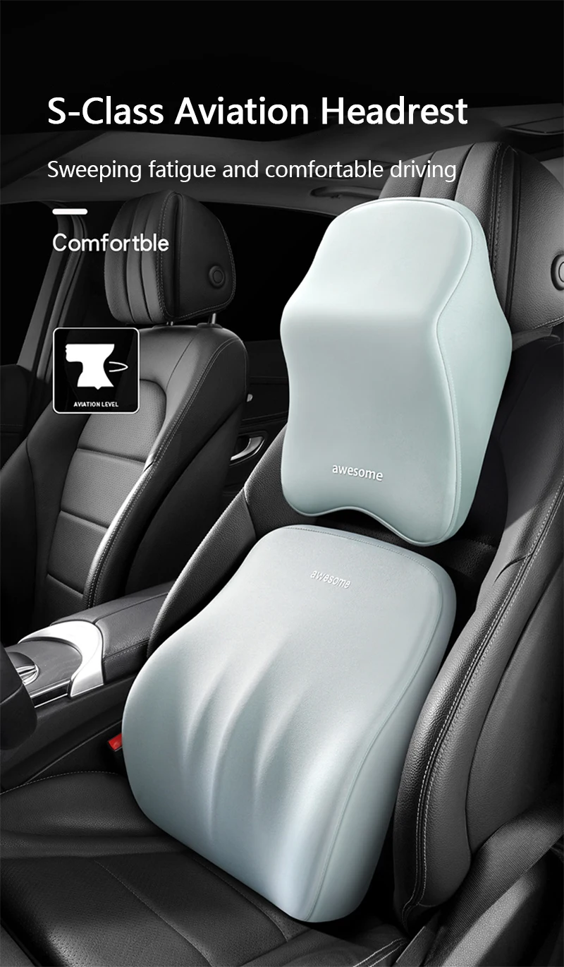 Auto Lendenwirbel Rückenstütze Kopfstütze Nackenkissen Memory Foam Lendenkissen Universal Weiche Nackenkissen Kissen Autositzkissen – Detail 1
