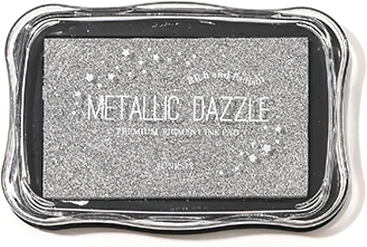 Metallic Ink Pad for Stamping, Washable Silver Stamp Ink for Cards, Scrapbooking, Wood, Paper Crafts