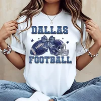 Dallas Football Glitter Helmet And Ball Bow Print T-Shirt, NFL Team Spirit Fan Apparel, Casual Game Day Wear