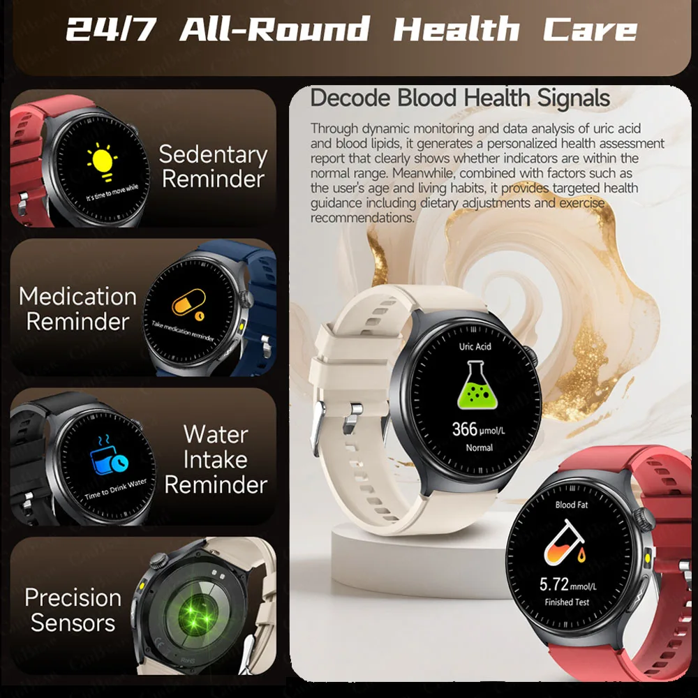 2026 New Health Smart Watch Men Blood Oxygen Uric Acid ECG+PPG Body Blood Pressure HD Call Waterproof Sports Smartwatches Women