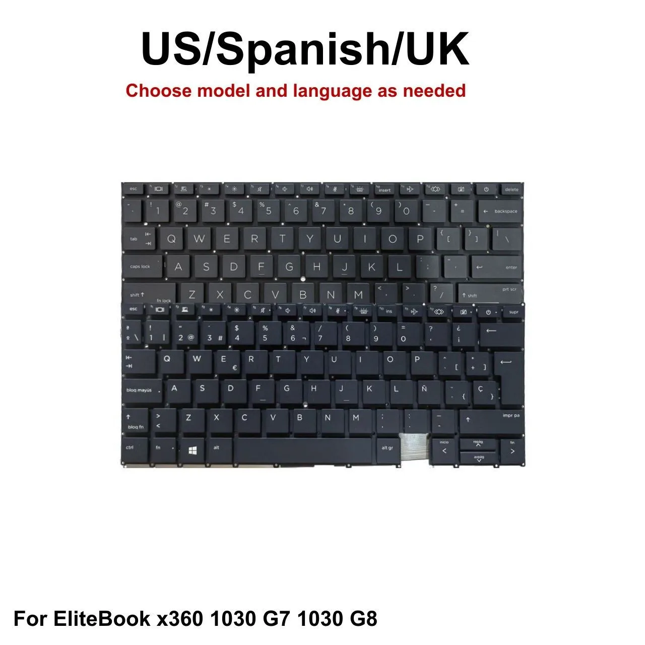 New US Spanish UK Language Backlit Keyboard For HP EliteBook x360 1030 G7 1030 G8 Notebook PC Replacement Keyboard