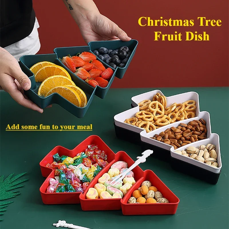 

Christmas Tree Decoration Snack Plate Fruit Plate Grid Christmas Party Home Plastic Candy Dried Fruit Melon Seed Storage Box