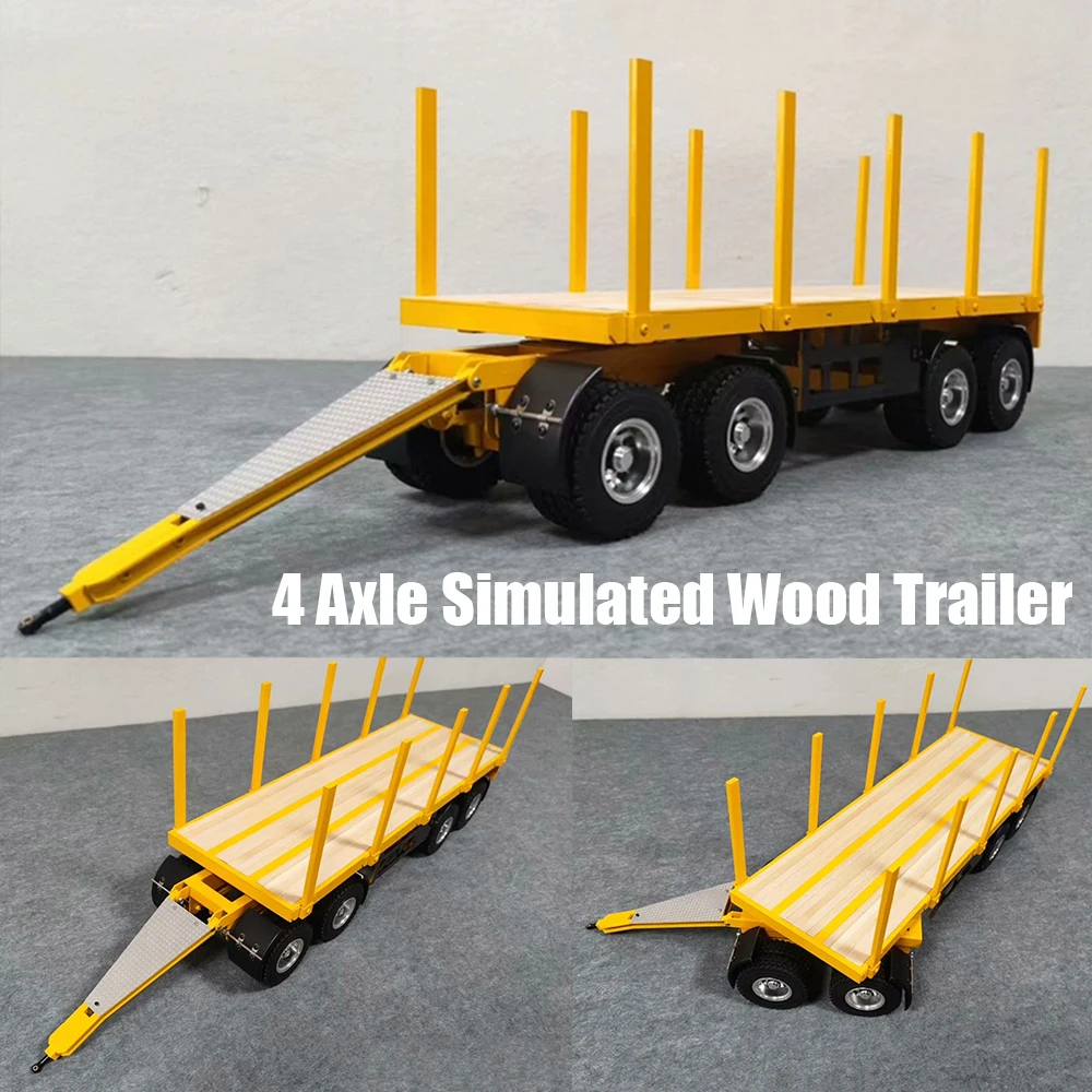 

1/14 4 Axle Simulated Wood Trailer Aluminum Alloy Wheel Trailer Model with Spray Paint Detachable 60CM Trailer Customizable