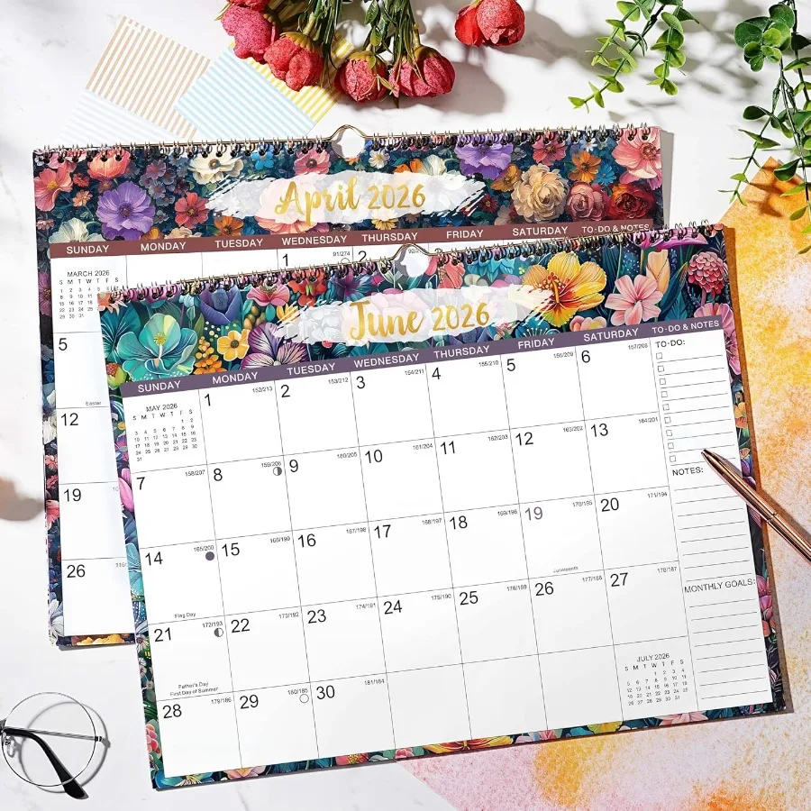 تقويم حائط 2026 تقويم 2026 يناير 2026 ديسمبر 2026 15 بوصة × 11.5 بوصة 12 تقاويم حائط شهرية مع كتلة يومية ورق سميك معلق H