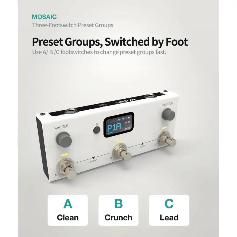 LIVTRA MOSAIC 3-Switch Multi-Effects Pedal Lightweight 395g, 75 Presets, IR/NAM Support, USB-C Audio, for Guitar/Bass Practice
