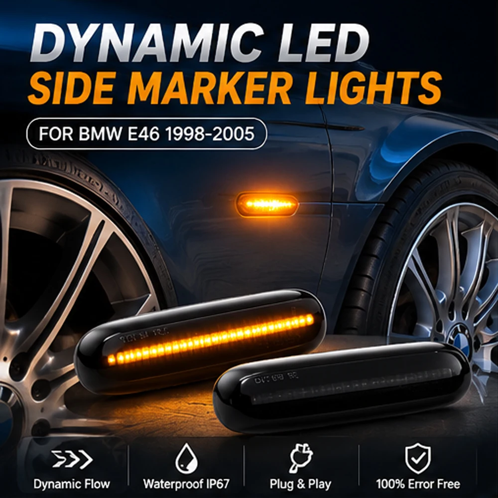 2 Pcs LED Side Maker Lights Dynamic Turn Signal Light Fender Lamp for BMW 3 Series E46 Limousine Coupe Compact Touring 1999-2005