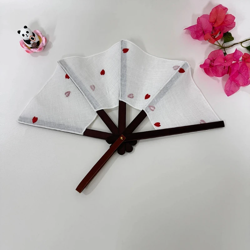 Handmade Wooden Cloth Folding Fan Redwood Spanish Style Wedding Fan Home Office Lightweight Gift