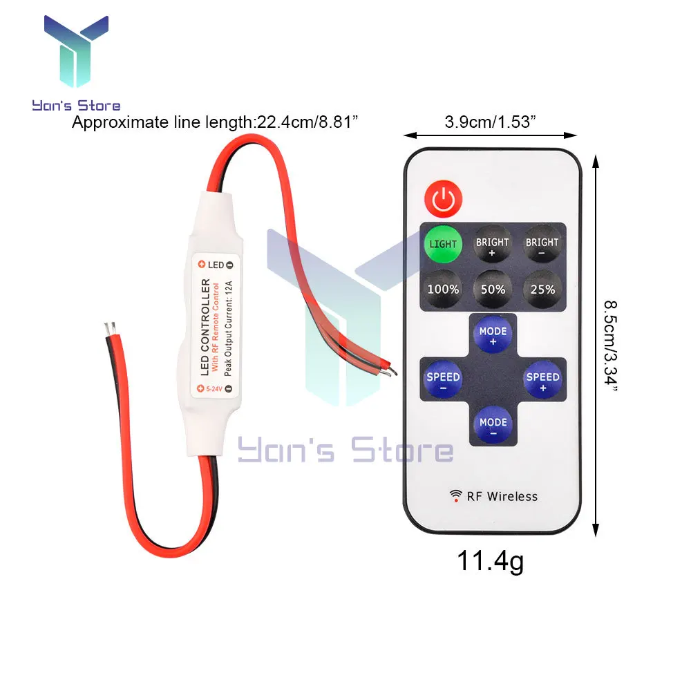 Mini LED Dimmer DC12V 6A 12A RF Wireless 14Key Remote Control Single Color LED Strip Lights 5V 12V 24V Driver DC Dimmer Switch