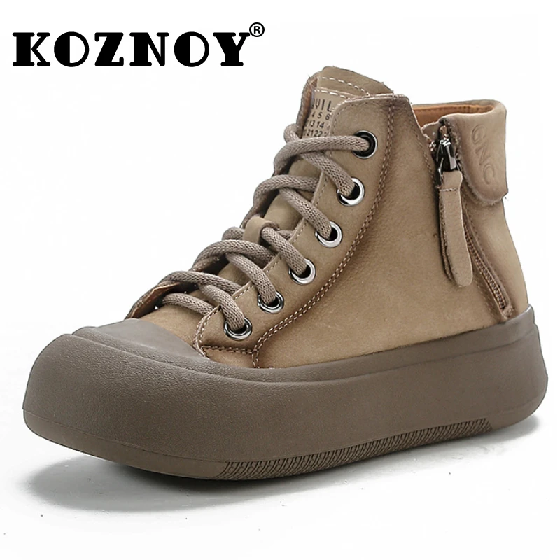 

Koznoy 4cm Cow Suede Genuine Leather Ladies Ethnic Flats Winter Ankle Booties Vintage Women Soft Spring Autumn Heel Boot Shoes