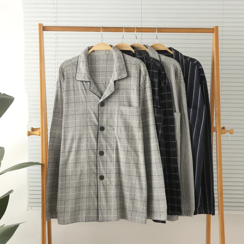 Men's Thin Pure Cotton Long Sleeve Open Cardigan Home Clothes Sleepwear Loose Breathable Summer Large Size Casual Shirt