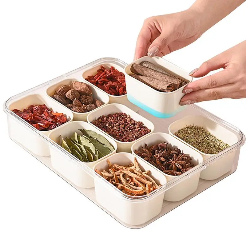 9 Compartment Condiment Box 9 Compartments Seasoning Box Transparent Storage Container Condiment Jars For Salt Anise Pepper