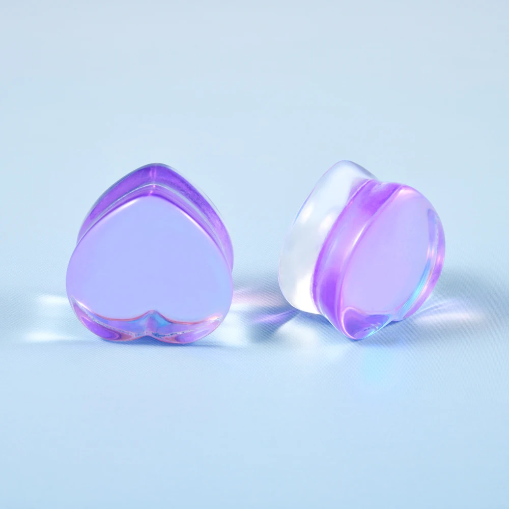 Mode Transparent Solide Rosa Lila Glas Herzförmige Ohr Expander Ohrmuschel Piercing Schmuck Ohr Expansion Artefakt 6-25mm – Detail 25