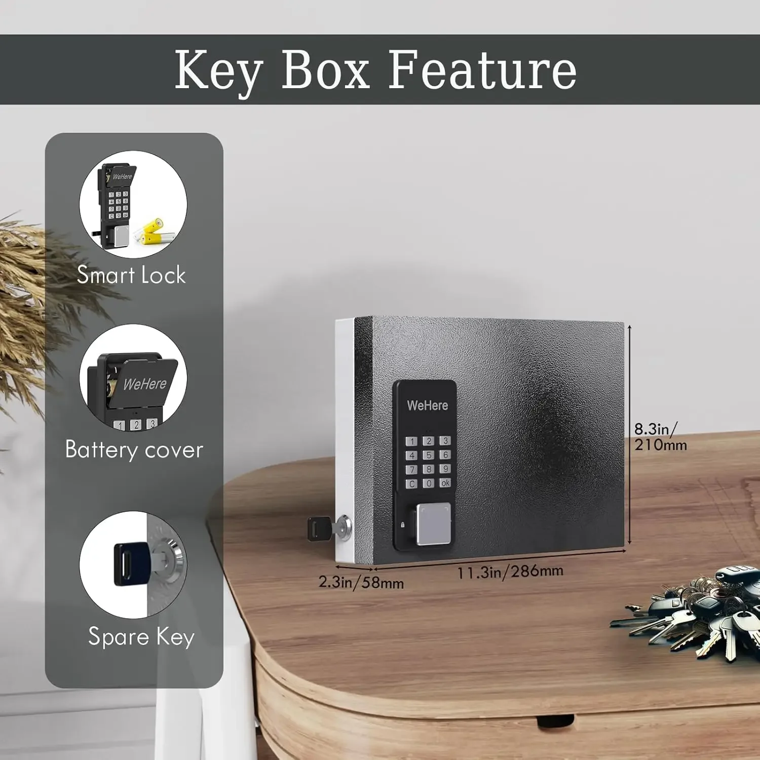 WeHere Smart Lock Box Wall Mount, 16 Keys Storage Cabinet,One Time Password,Fixed Code,OTP/APP Bluetooth/WiFi/Code/Key Unlock