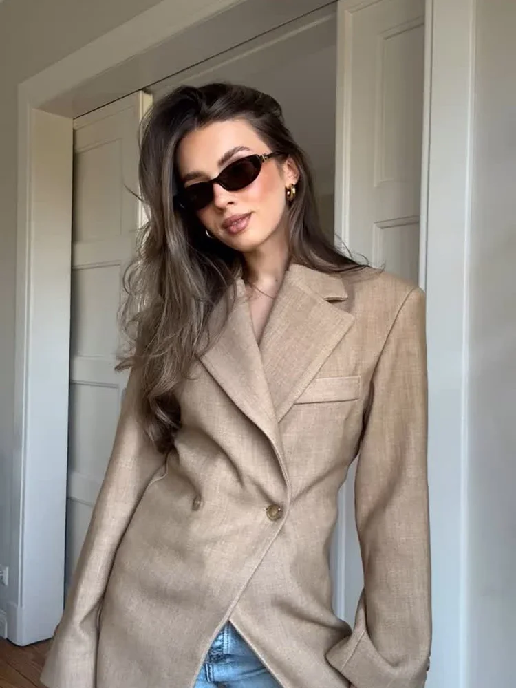 Chic Women Waist Cinching Suit Jacket Lapel Long-sleeved Single Button Short Coats 2026 Spring Lady Commute Office Outwear New