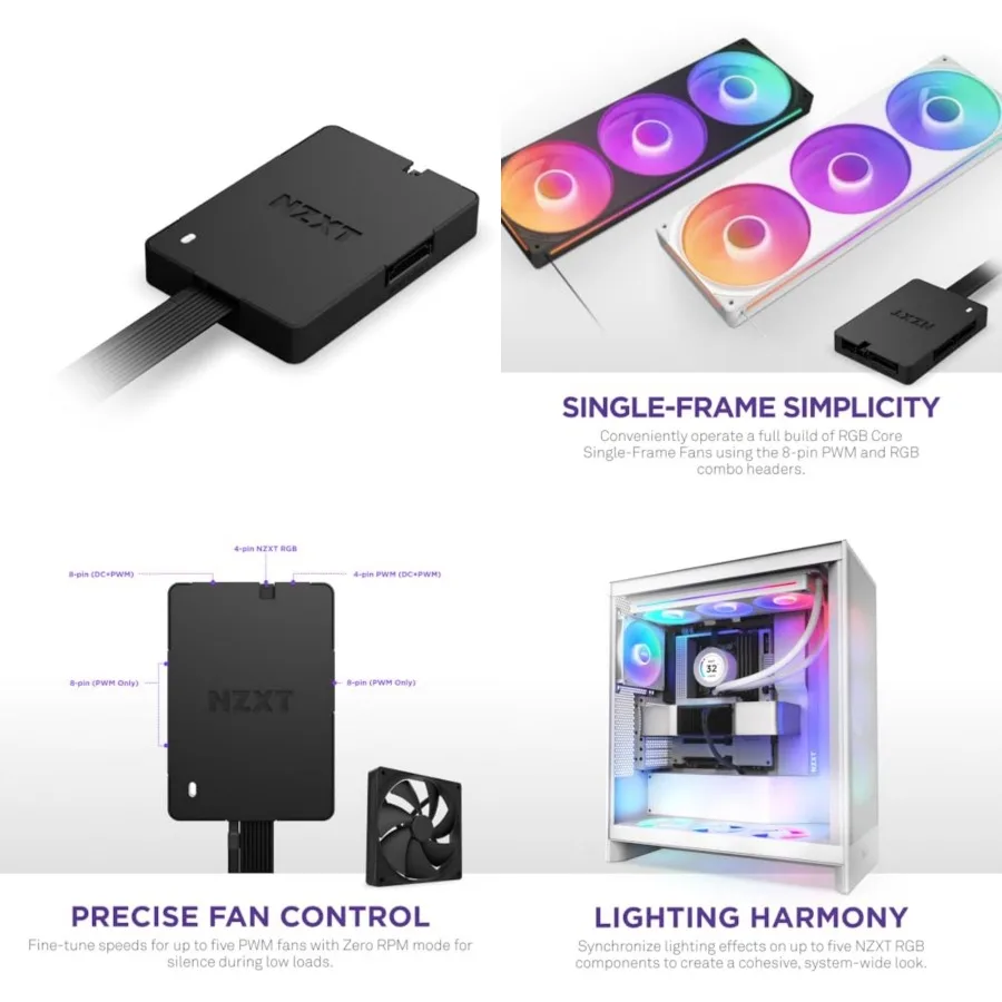 Control Hub - Digital RGB Lighting and PWM Fan Speed Controller - Control Up to 5 x PWM Fans or 4 x Single-Frame Fans - Powered