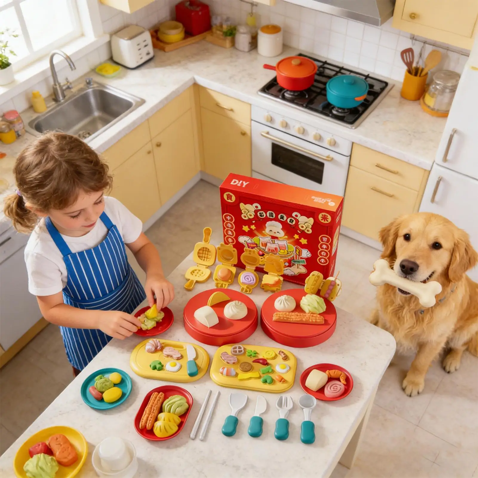 Kit di argilla da modellare Tema cucina cinese Giocattoli da cucina Kit artigianale Fai finta di cibo per ragazzi e ragazze che scolpiscono attività di festa di compleanno