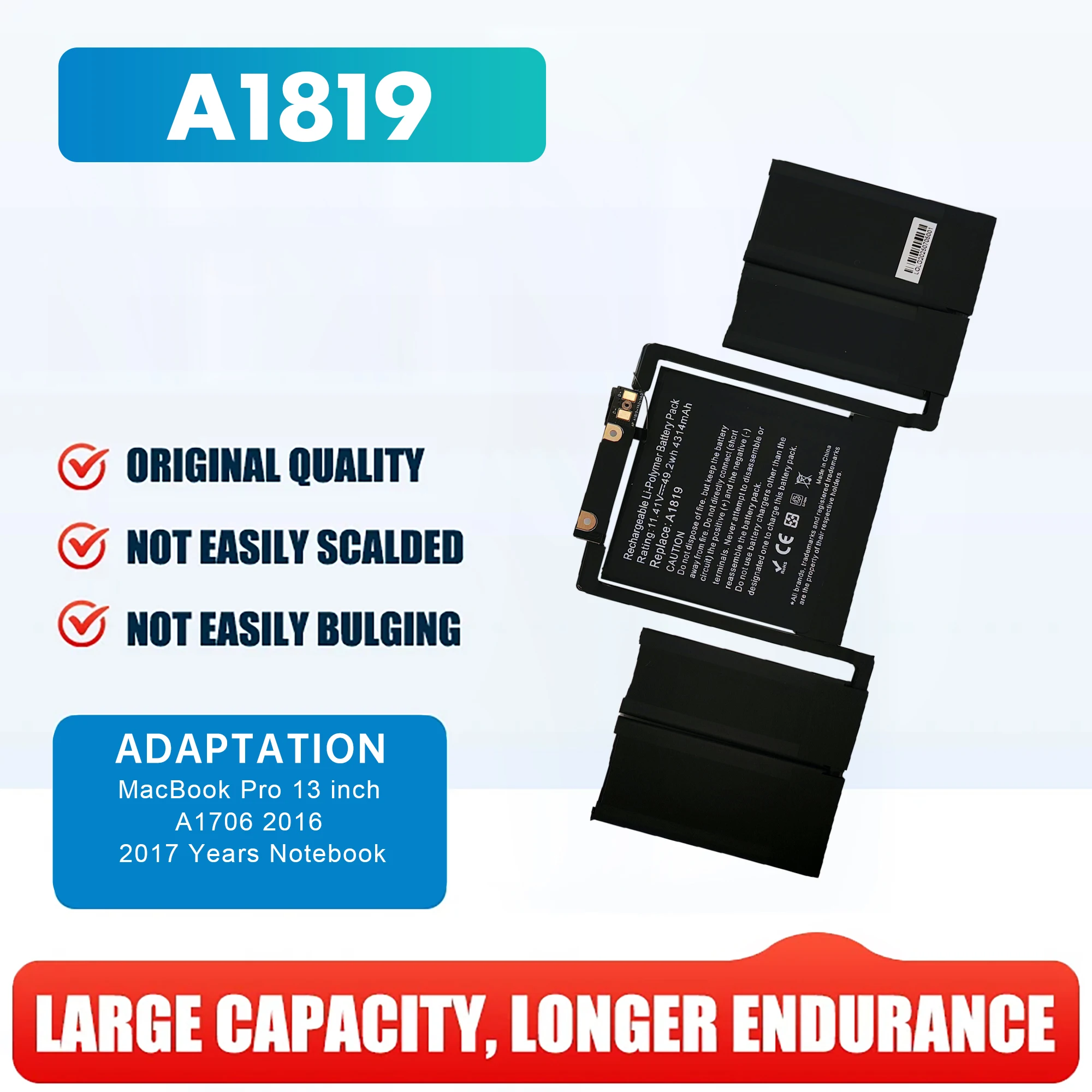 

A1819 A1706 Laptop Battery For Apple MacBook Pro 13'' Touch Bar A1706 2016 2017 EMC 3071 36 Months Free Warranty Free tools