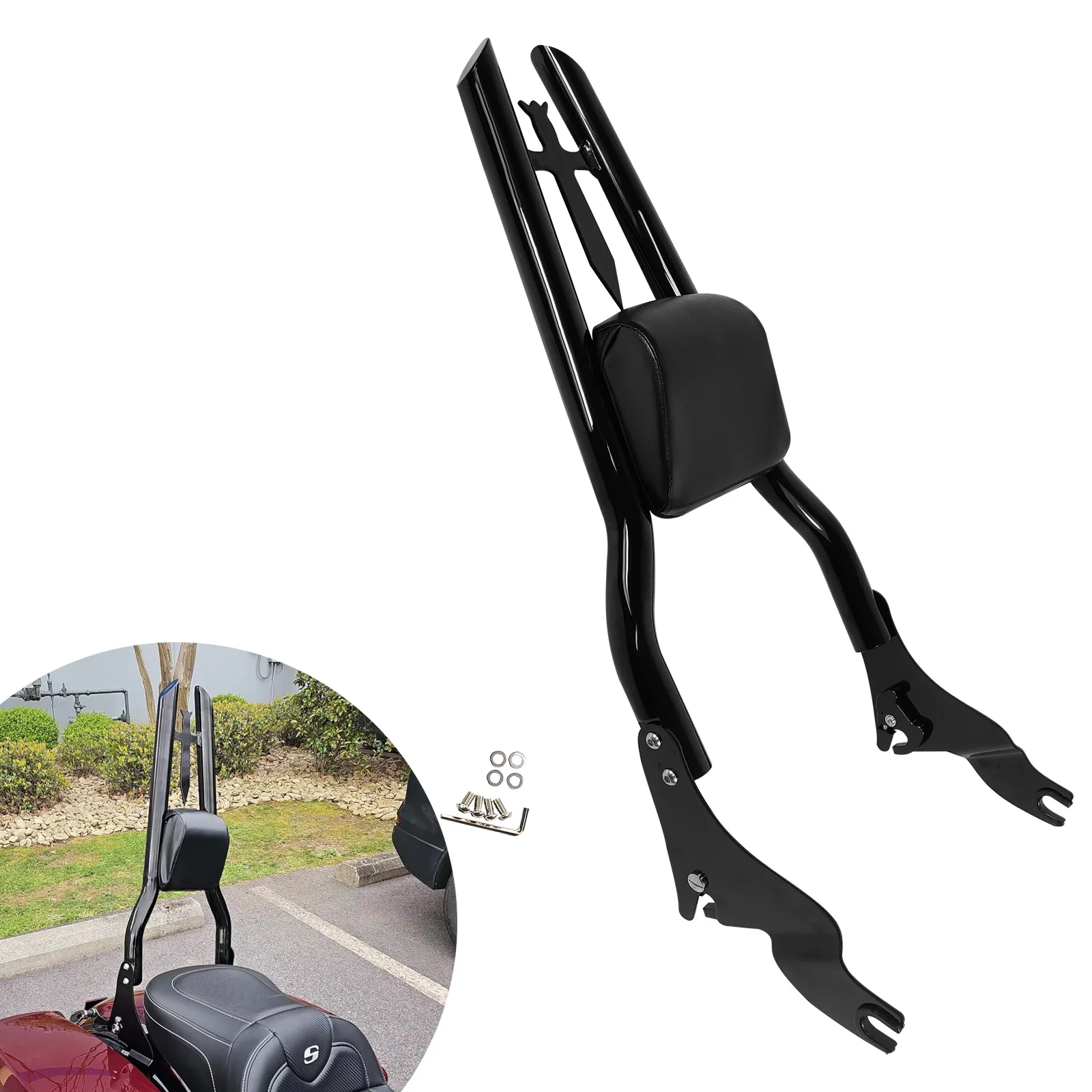

Аксессуары для мотоциклов: Спинка-подлокотник (Sissy Bar) для пассажира Harley Touring 2009-2026 Street Glide CVO Road King Ultra Electra Glide