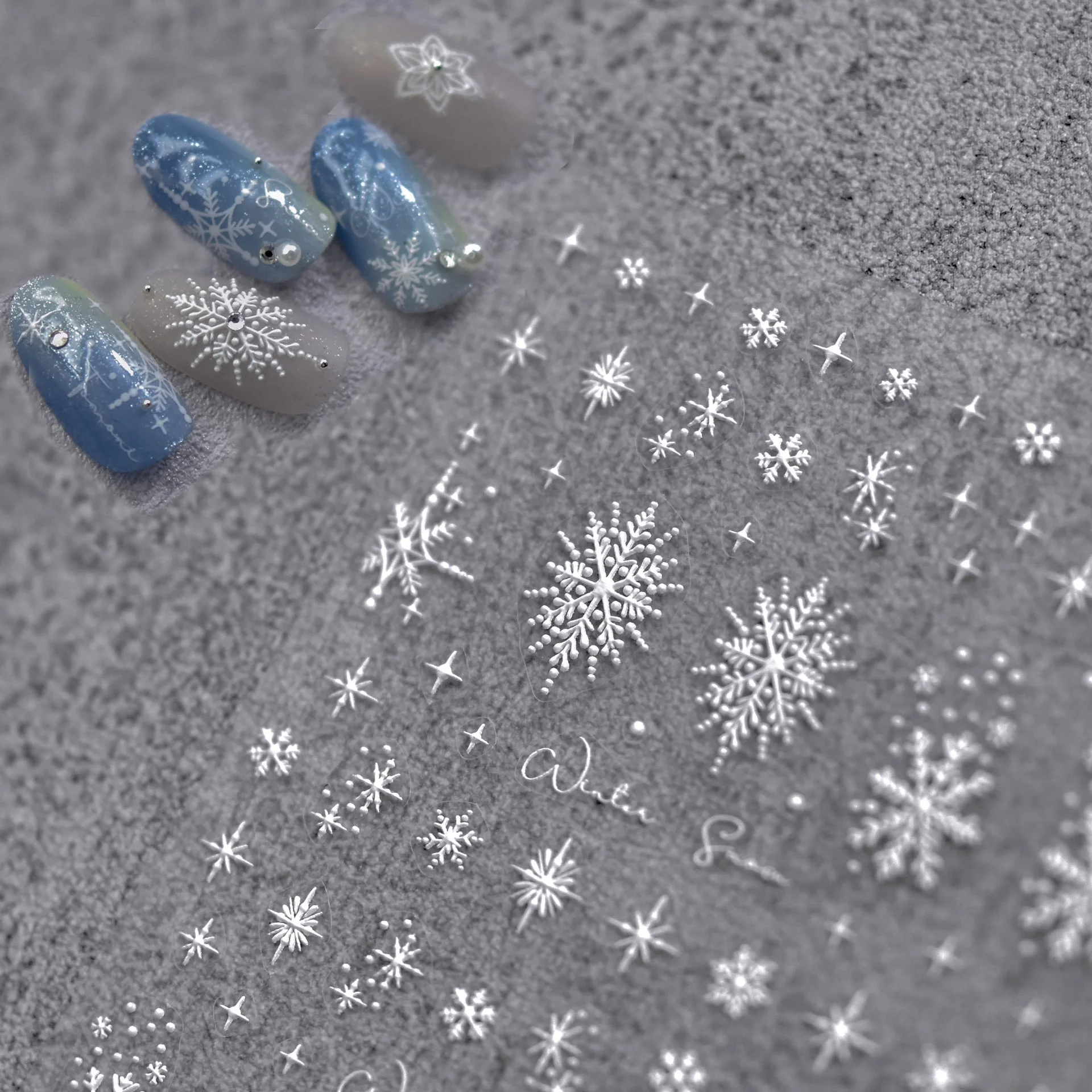 White Snowflake 5D Soft Embossed Reliefs Self Adhesive Nail Art Stickers Sweater Pattern Christmas Gingerbread Manicure Decals