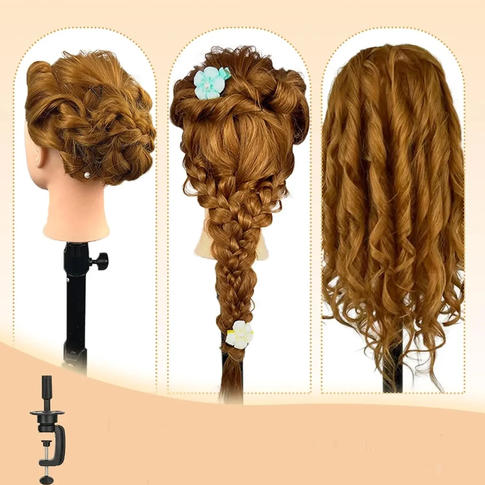 Fotografia 6: 26 Polegada/65 cm estilo de cabelo manequim cabeça boneca cabeça cabelo humano para cabeleireiro prática cabelo e maquiagem com braçadeira livre