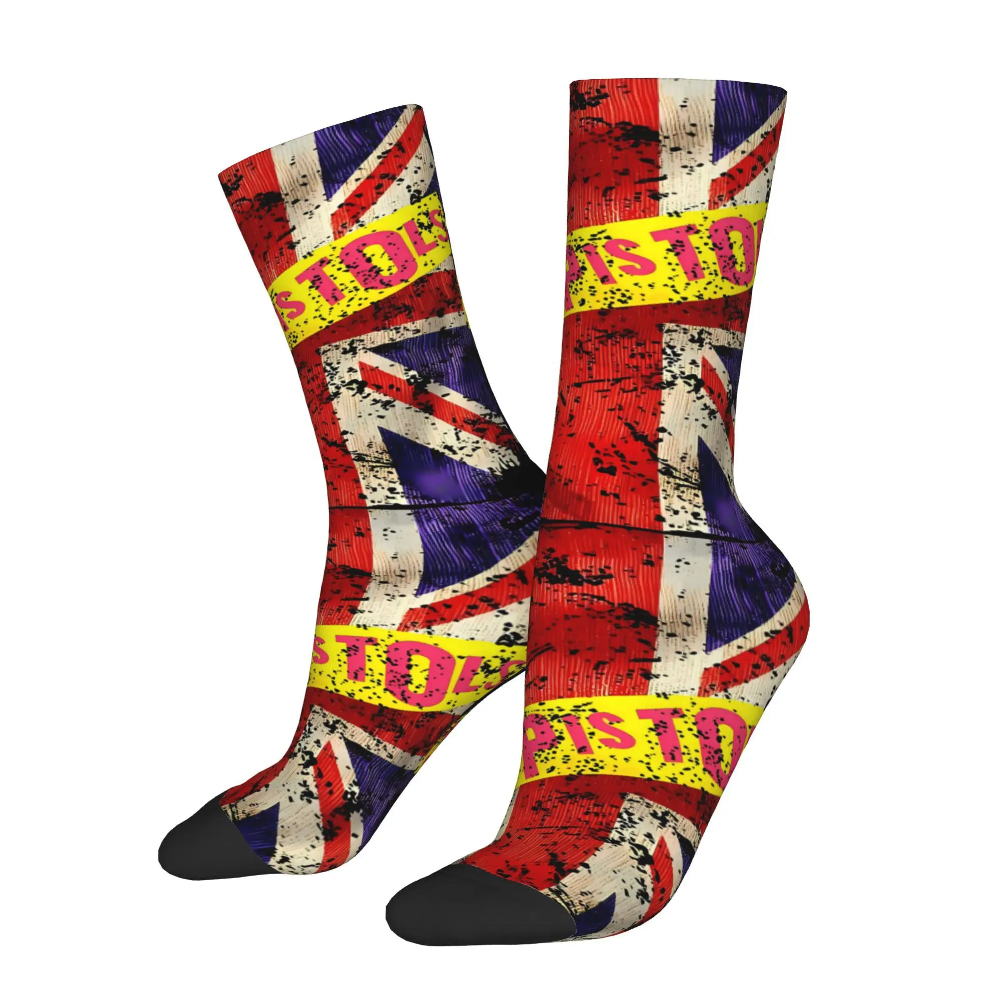

Funny Men's Socks Union Jack Tattered Pistols Vintage Krautrock Rock Band Harajuku Casual Crew Sock Gift Pattern Printed