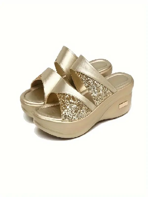 2024 New Summer High Heels Open Toe Sandals Glitter Wedges Shoes Female Casual Shoes Slingbacks Fashion Light Sandals For Woman