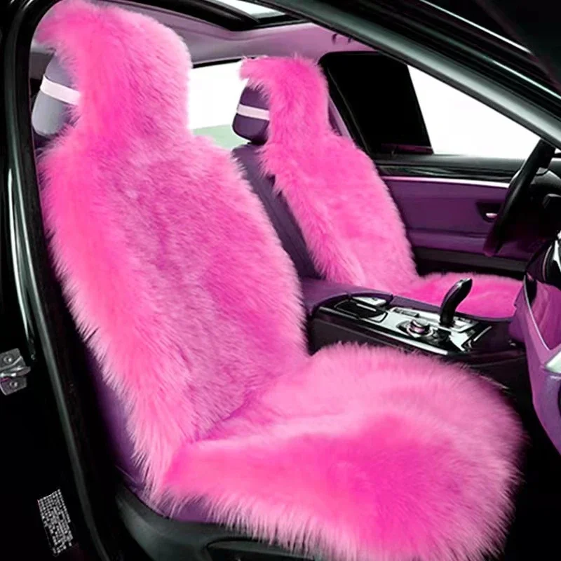 Winter Warm Car Seat Covers Artificial Plush Cars Cushion Soft Synthetic Wool Seats  Fit for Auto Truck, SUV, Van hot Pink