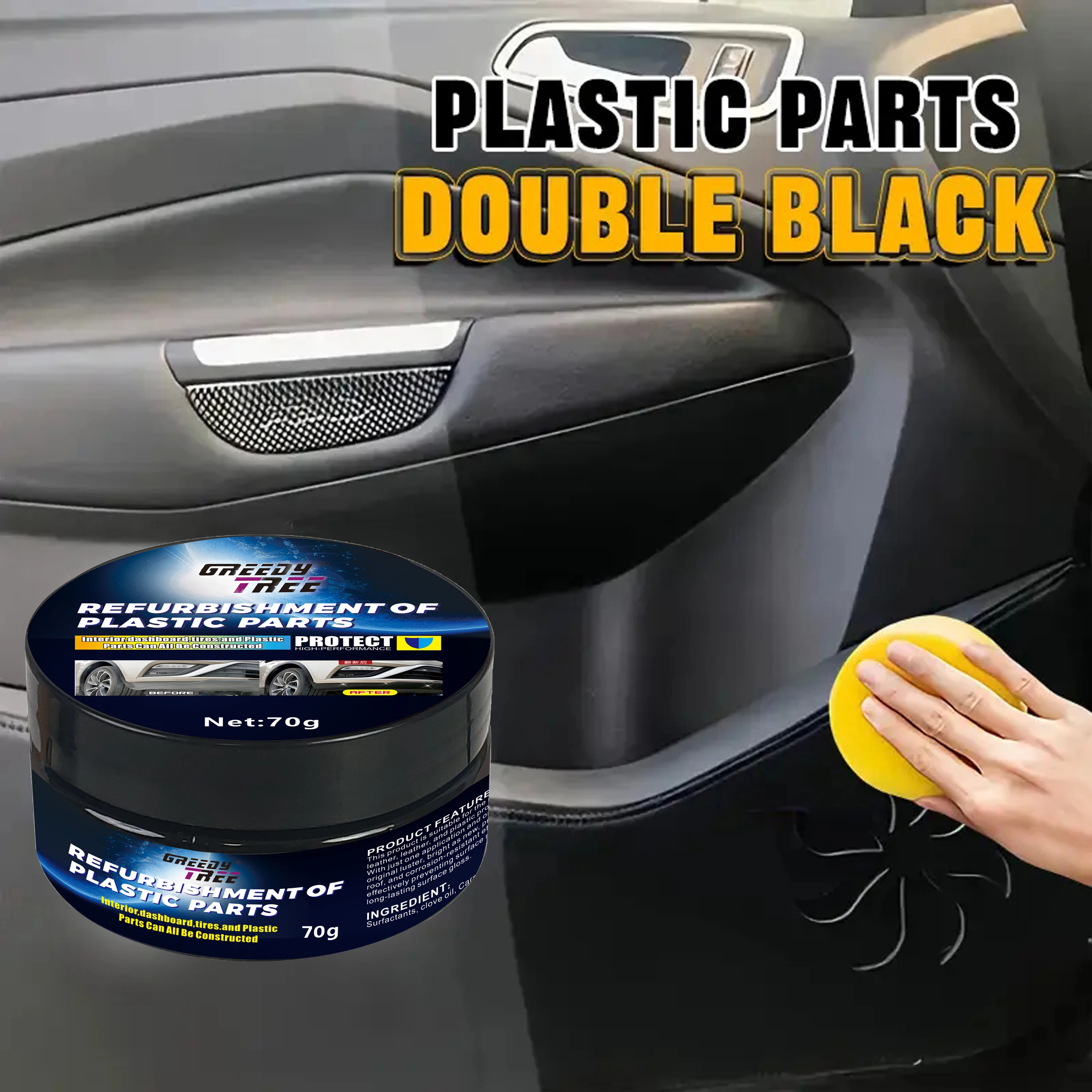 Plastic Car Interior Renewal Cream - Double Black ABS Resin Restorer for Dashboards, Tires, and Seats, Anti-Aging Whitening