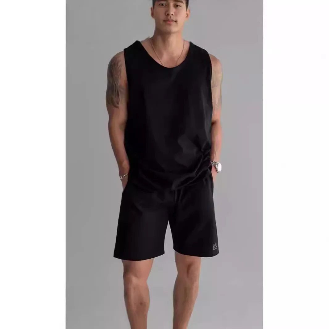 American Cotton Wide Neck Loose Sleeveless Tank Top Men's Fitness Casual Top