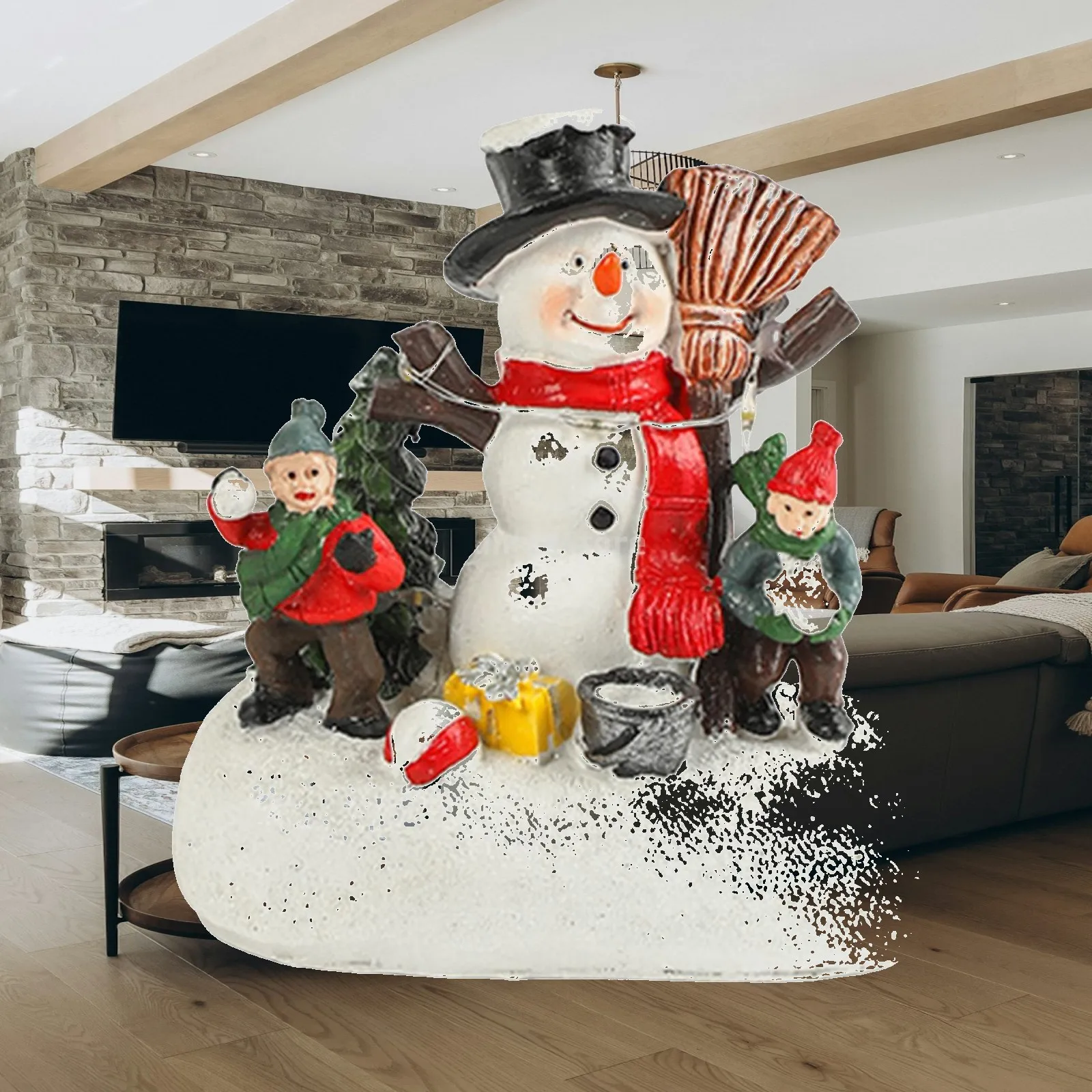 Christmas Figurine Snowman Ornament Collectible Landscape Crafting Accessories Glowing with Light for Shelf Table Centerpiece