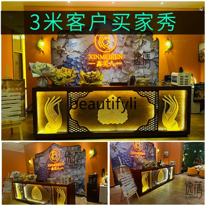 E1001 ss เคาน์เตอร์แคชเชียร์สไตล์เอเชียตะวันออกเฉียงใต้เท้าหูทําความสะอาด Shop Wellness Center นวดคลับบริษัทเคาน์เตอร์บาร์ด้านหน้า