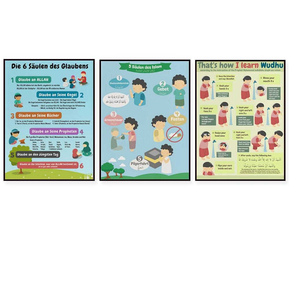 

Prayer Ritual Wash Wudhu Wudu Poster, 5 Pillar Islamic Poster Bilingual Arabic Home School Wall Art Education, Kids Bedroom Gift