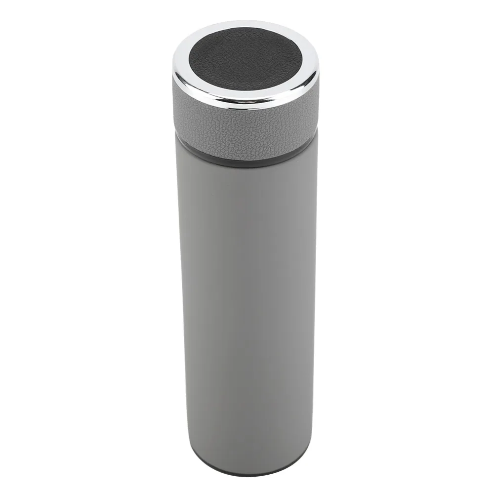 500ml Thermal Cup with Leather Grain Lid Tight Leakproof Sealing Drink Bottle Rustless Steel Round Comfortable Tumbler