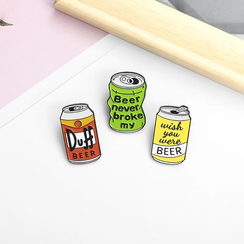 Cartoon Can Letter Brooch Duff Beer Can Beer Drink Paint Alloy Badge Personalized Versatile Clothing Bag Accessories Badge image 6