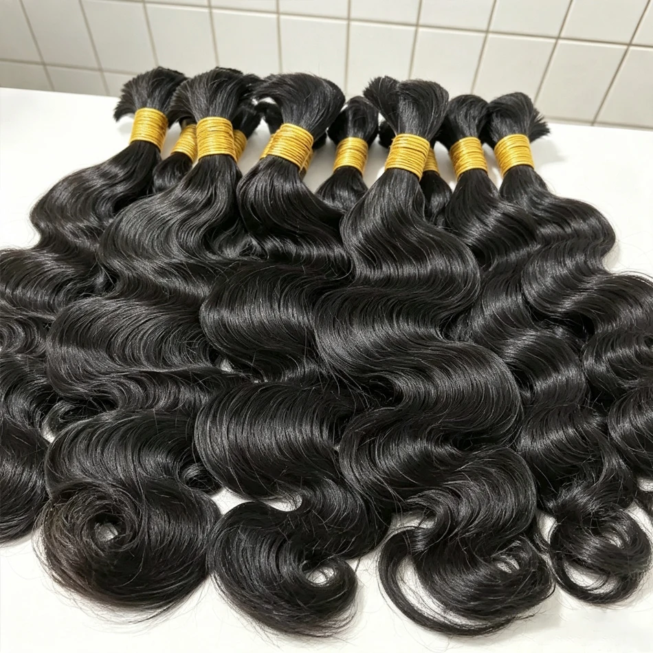 Body Wave Human Braiding Hair For Boho Braids Burmese Curly Bulk Human Hair 10-30 Inch No Weft 1/2/3/4 PCS Natural Black Virgin Boho Braids Hair For Women