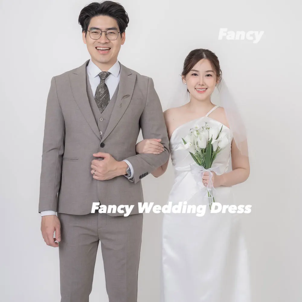 Fancy Simple Korea A Line Wedding Dress Photography Soft Satin Sleeveless Bridal Gown Back Corset Evening Dresses Customized
