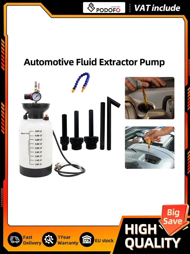 Podofo 5L Pneumatischer Flüssigkeitsabsauger Ölpumpe mit Adaptern Automotive Getriebe-Füllpumpe