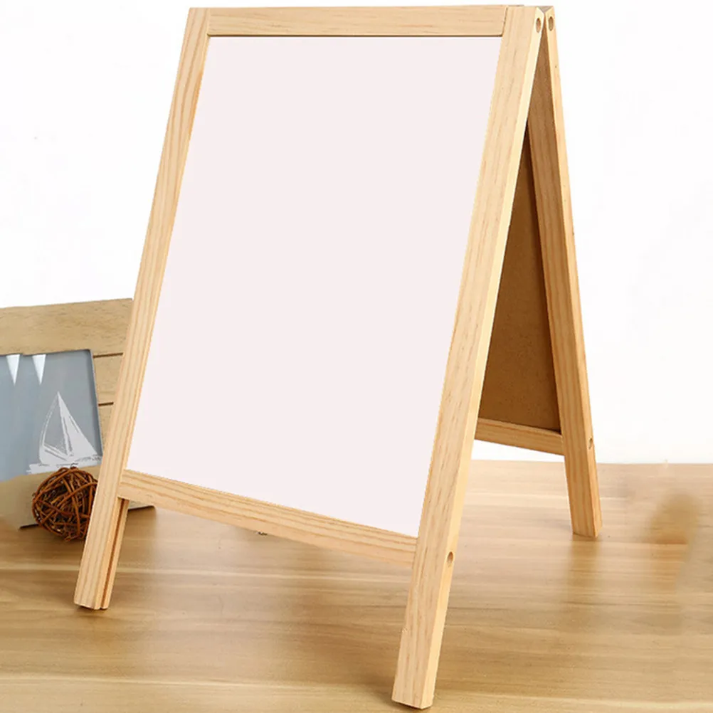 Wooden Stand Double Side Natural Wood Chalkboard Lightweight Stable Easel for Bar Counter Decor Message