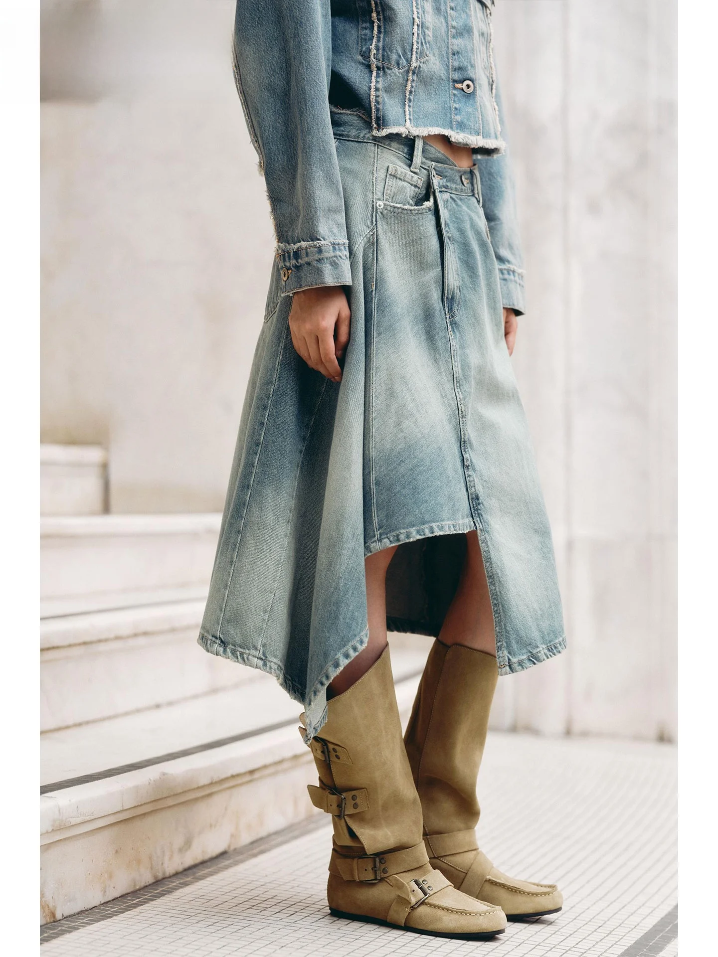 ZAPRHA2025 automne nouveau Double boutonnage a-ligne jupe Midi taille asymétrique conception décontracté dames f-longue Denim jupe