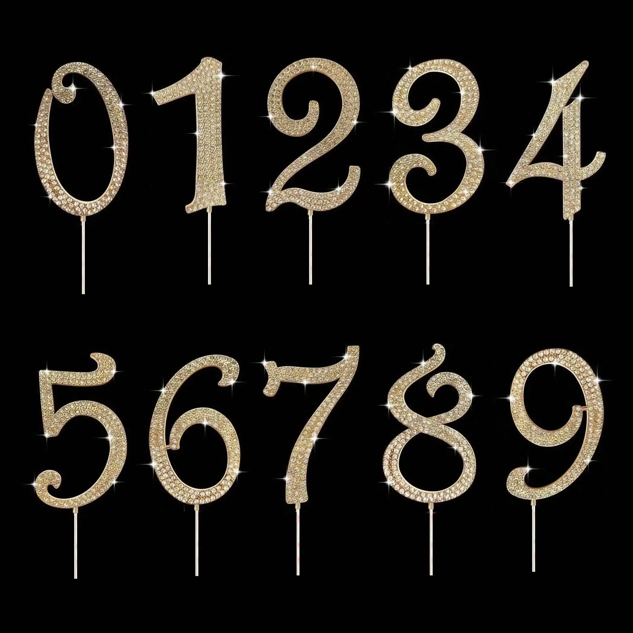 Large Gold Rhinestone Number Cake Topper (1pc)-0/1/3-9 Bling Design for Birthday Parties,Weddings & Anniversaries Digital candle