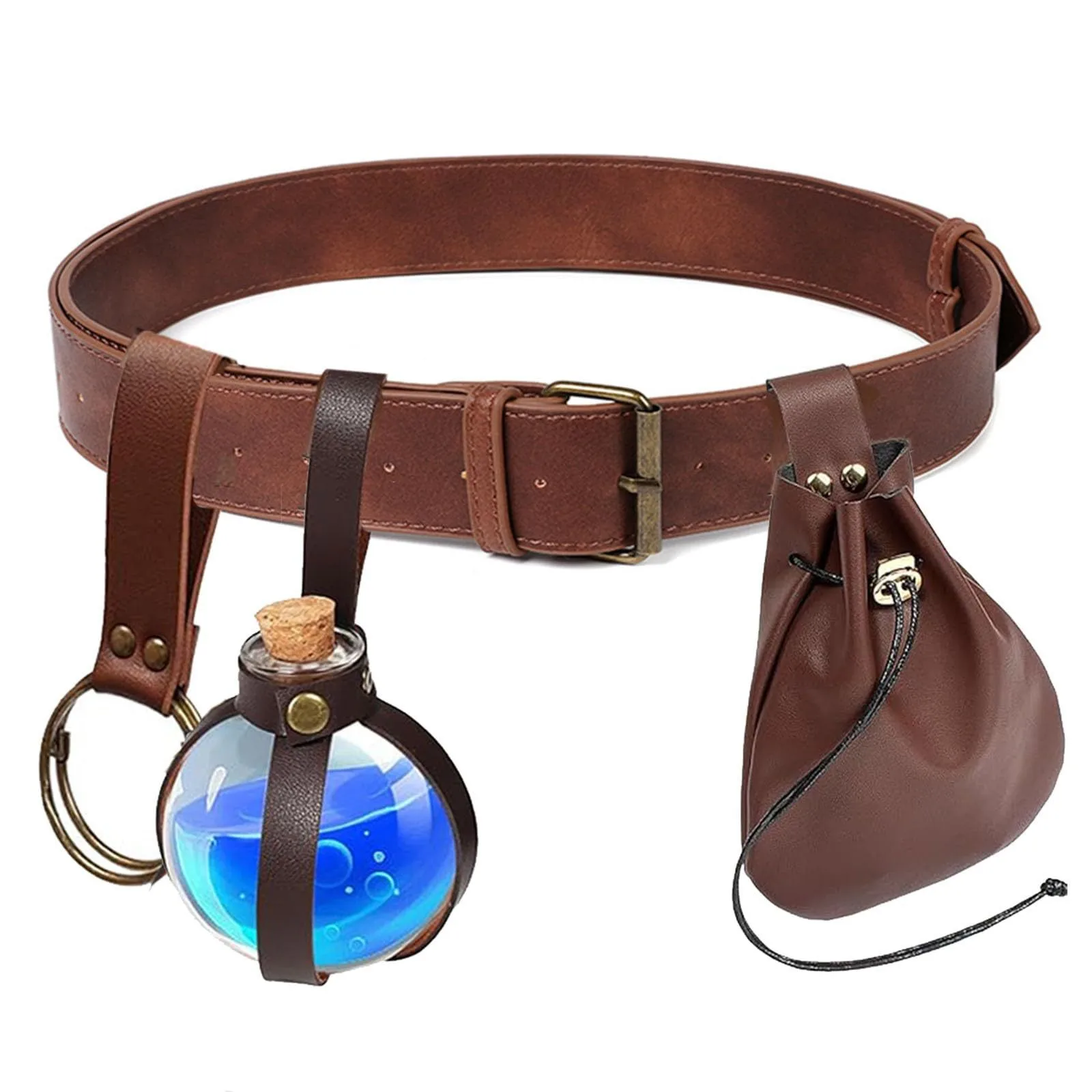 حزام مشبك حزام تقليد عتيق من القرون الوسطى مع زجاجات جرعة معالج الخيال، حقيبة الخصر لإكسسوارات أزياء الفايكنج للحفلات Pe