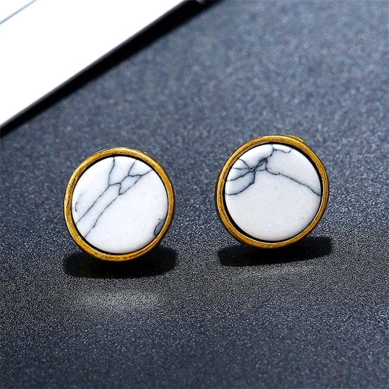 Vintage Geometric Circular Marble Round Pendant Earrings for Women Handmade Fashion Simple Temperament Ear Jewelry Wholesale